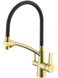 Смеситель для кухни Raglo R80.621.43 со съёмным гибким изливом на держателе и подключением фильтра питьевой воды светлое золото